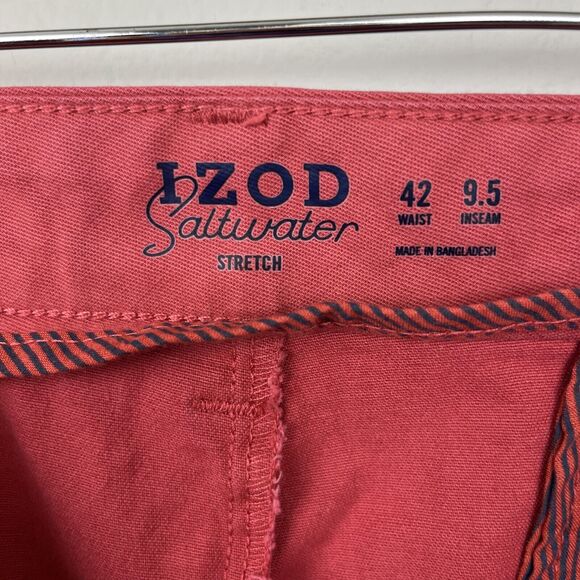 IZOD Chino Shorts Men's 42 Red Saltwater Wash Classic 9.5" Flat Front New $62 - Picture 6 of 9